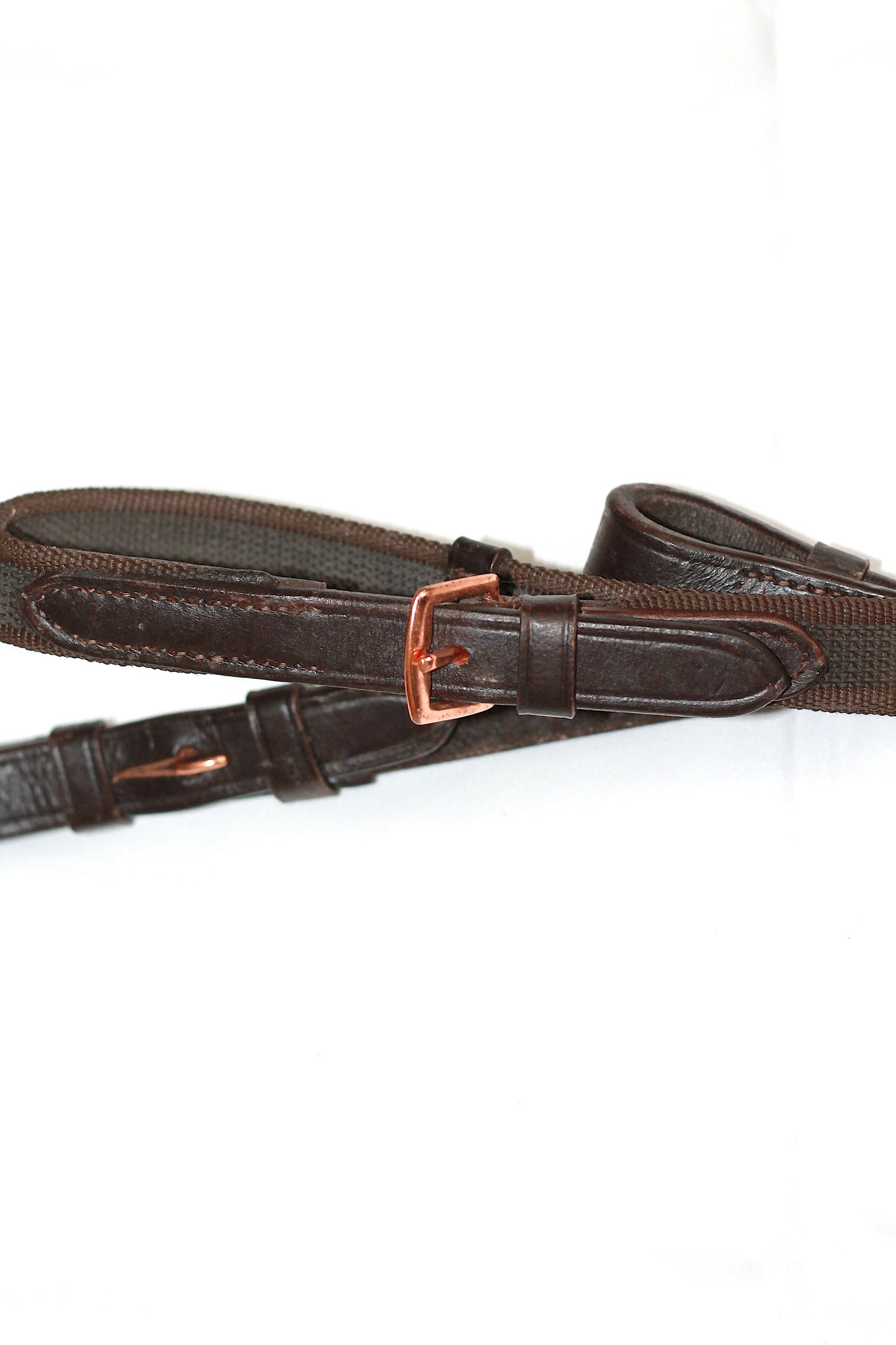 Webbed Reins with Rose Gold Hardware - Dark Brown