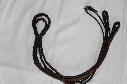 Braided Leather Reins - Dark Brown